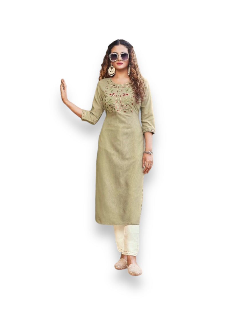 Kivi Liza traditional designer rayon kurti with embroidery work, ethnic women's salwar kameez by Saree Ghor Charlotte.
