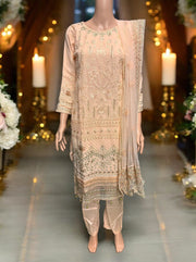 Peach Georgette Salwar Kameez with embroidery work, traditional ethnic wear for women by Saree Ghor Charlotte.