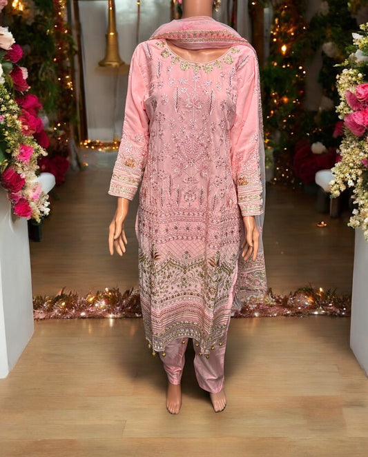Pink Georgette Salwar Kameez with Embroidery Work- Ethnic Wear for Women - Saree Ghor Charlotte