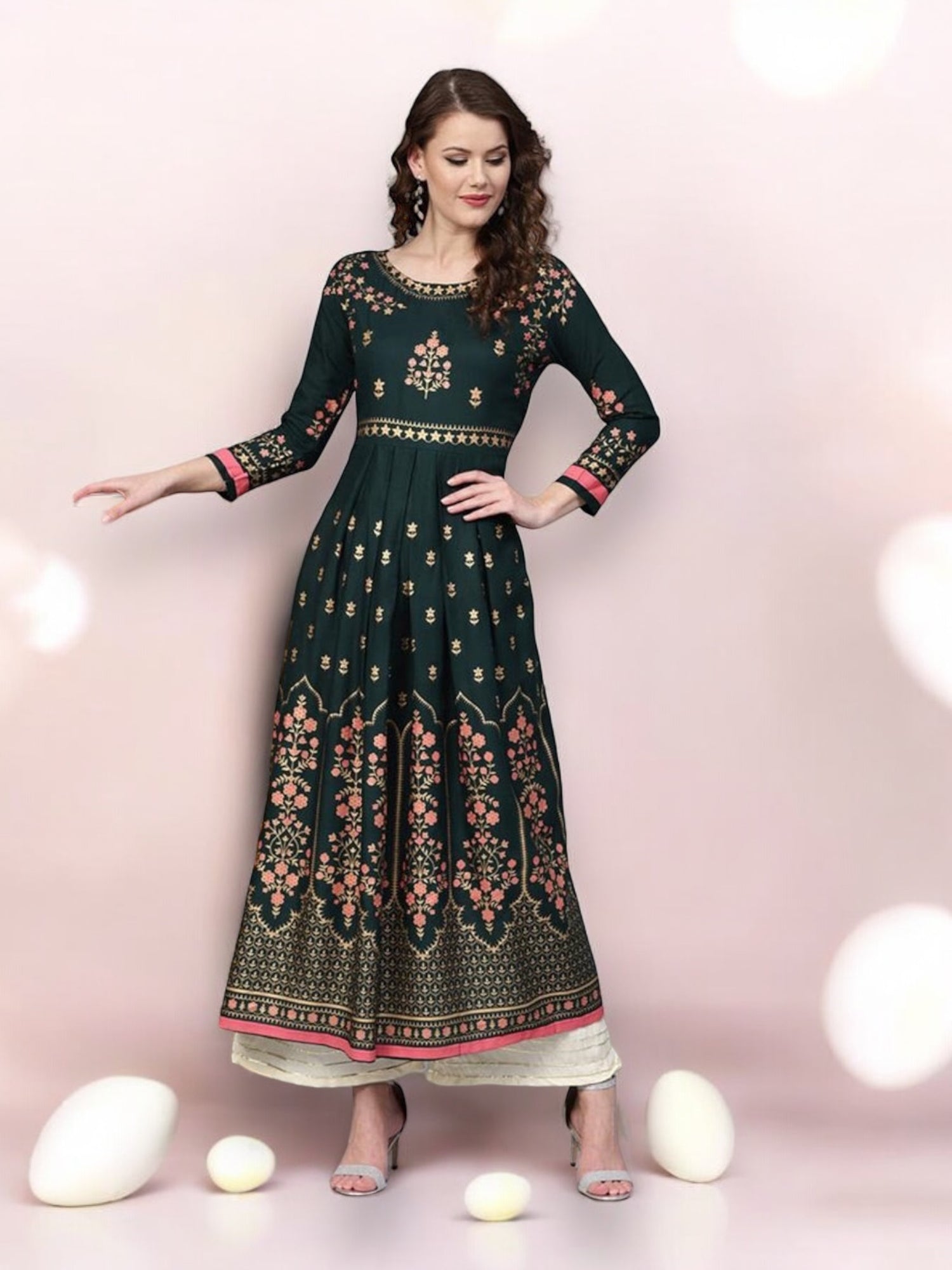 Rama Delight: Traditional Cotton Embroidery Work Kurti for Effortless Style- Ethnic Wear for Women - Saree Ghor Charlotte