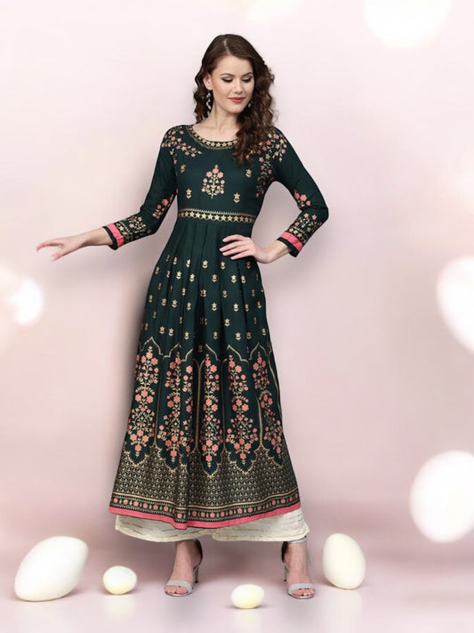 Rama Delight: Traditional Cotton Embroidery Work Kurti for Effortless Style- Ethnic Wear for Women - Saree Ghor Charlotte