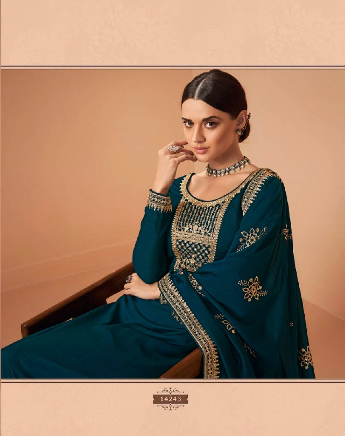 Traditional silk georgette Salwar Kameez for women by Saree Ghor Charlotte, featuring a blooming floral design and ethnic style.