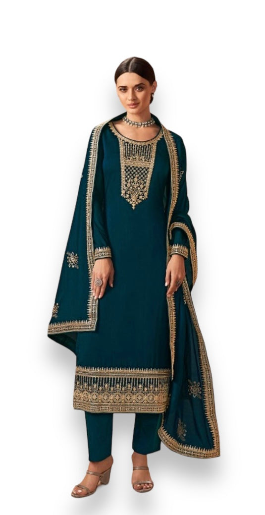 Traditional blooming silk georgette salwar kameez for women, featuring intricate embroidery from Saree Ghor Charlotte.