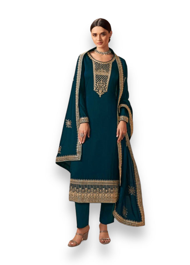 Traditional blooming silk georgette salwar kameez for women, featuring intricate ethnic embroidery and vibrant colors.