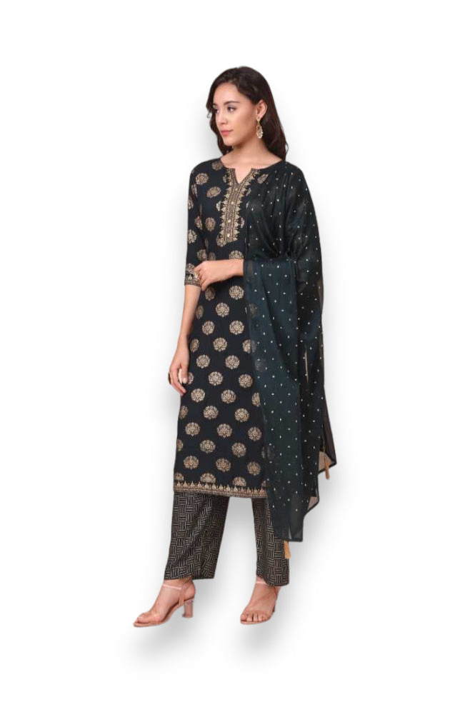 Traditional designer Salwar Kameez set with kurti, pant, and dupatta by Saree Ghor Charlotte, ethnic wear for women.