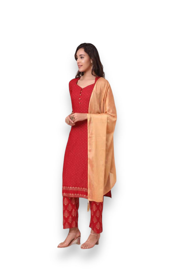 Traditional Saree Ghor Charlotte designer Salwar Kameez set with kurti, pant, and dupatta for women, ethnic and cultural wear.