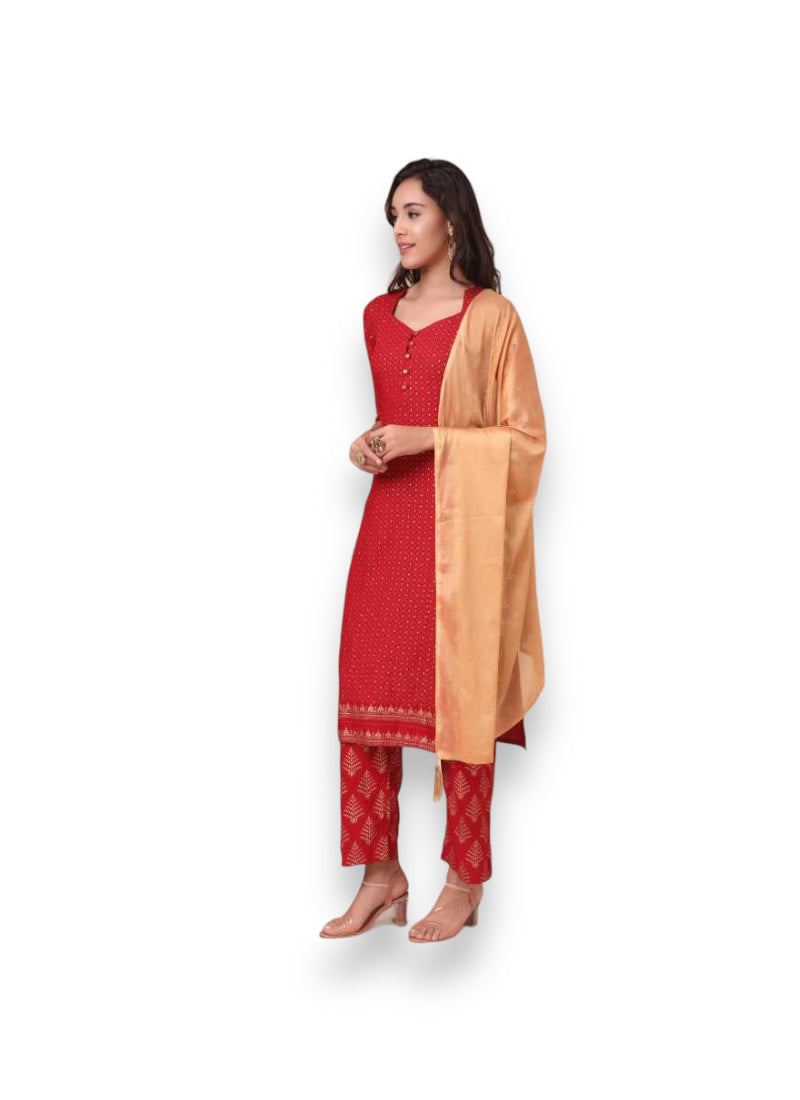 Traditional designer Salwar Kameez set with kurti, pant, and dupatta by Saree Ghor Charlotte, ethnic wear for women.