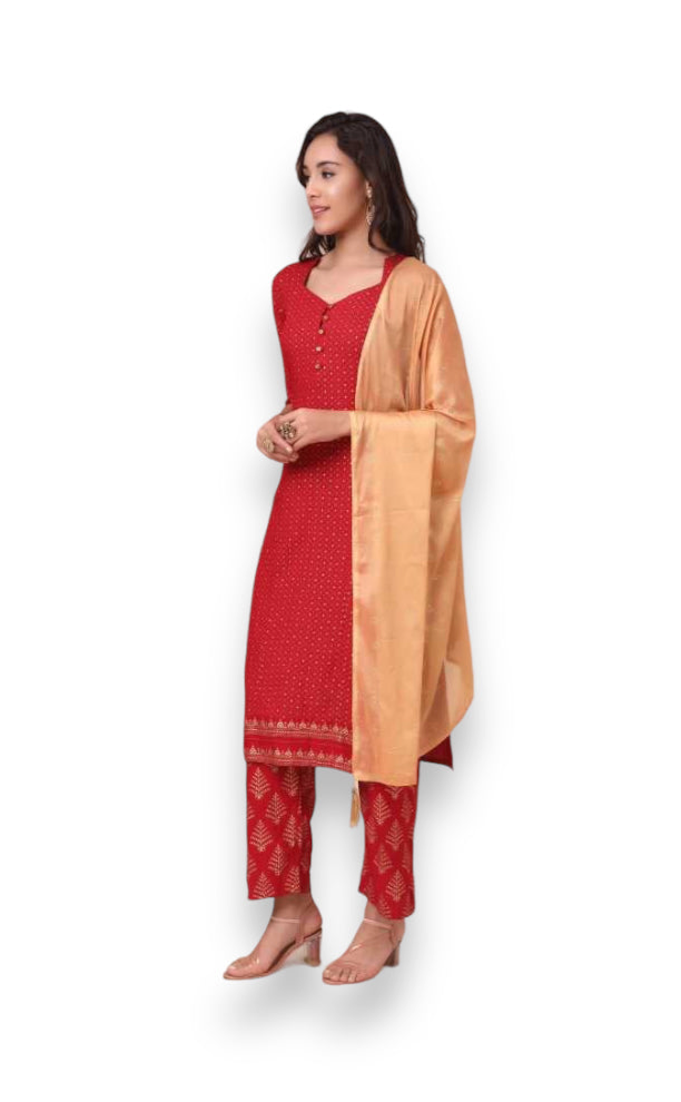 Traditional designer Salwar Kameez set with kurti, pants, and dupatta by Saree Ghor Charlotte, ethnic wear for women.