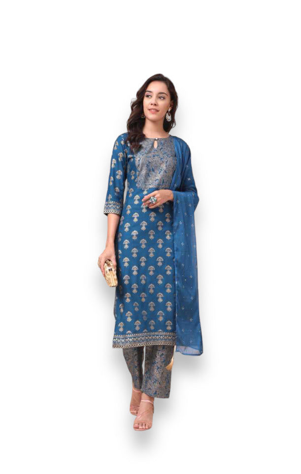 Traditional designer Salwar Kameez set with kurti, pants, and dupatta by Saree Ghor Charlotte, ethnic wear for women.