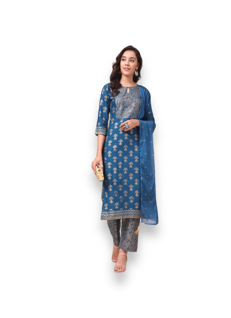 Traditional designer wear Kurti with pant and dupatta set from Saree Ghor Charlotte, ethnic salwar kameez for women.