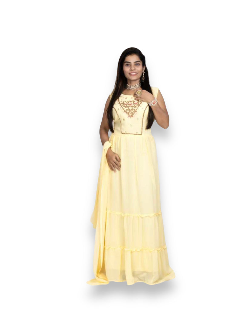Traditional Georgette stone work long gown salwar kameez for women, elegant ethnic wear by Saree Ghor Charlotte.