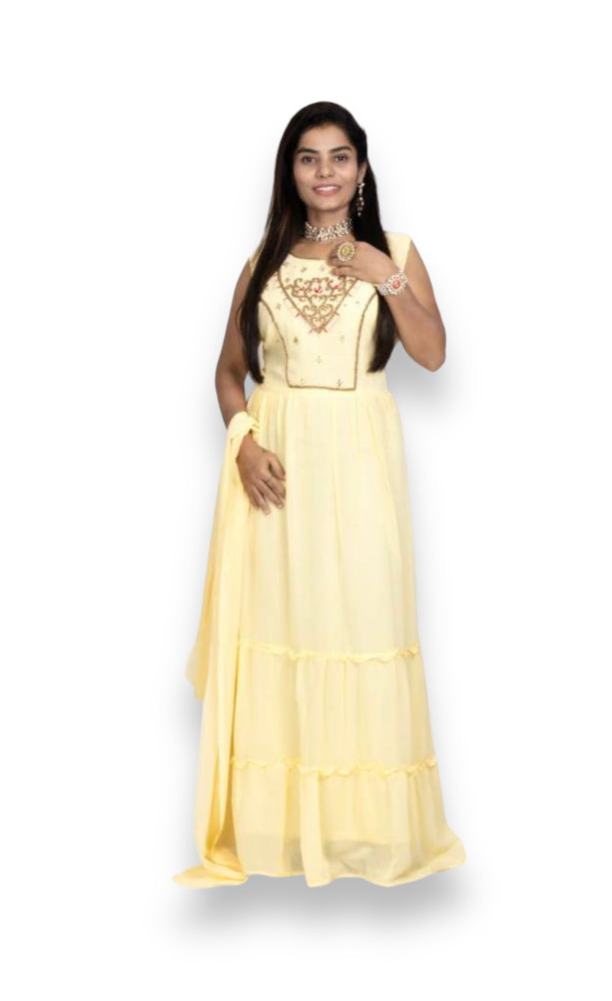 Traditional Georgette stone work long gown salwar kameez for women, elegant ethnic wear by Saree Ghor Charlotte.