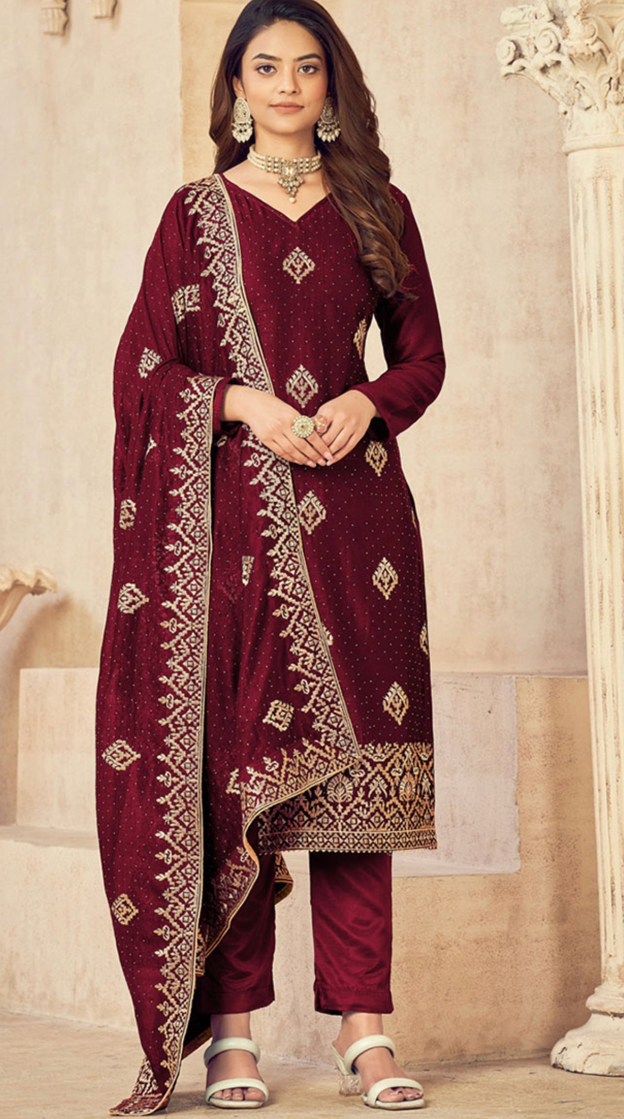 Traditional Regal Maroon Bridal Salwar Kameez by Saree Ghor Charlotte, elegant ethnic wedding wear for women.