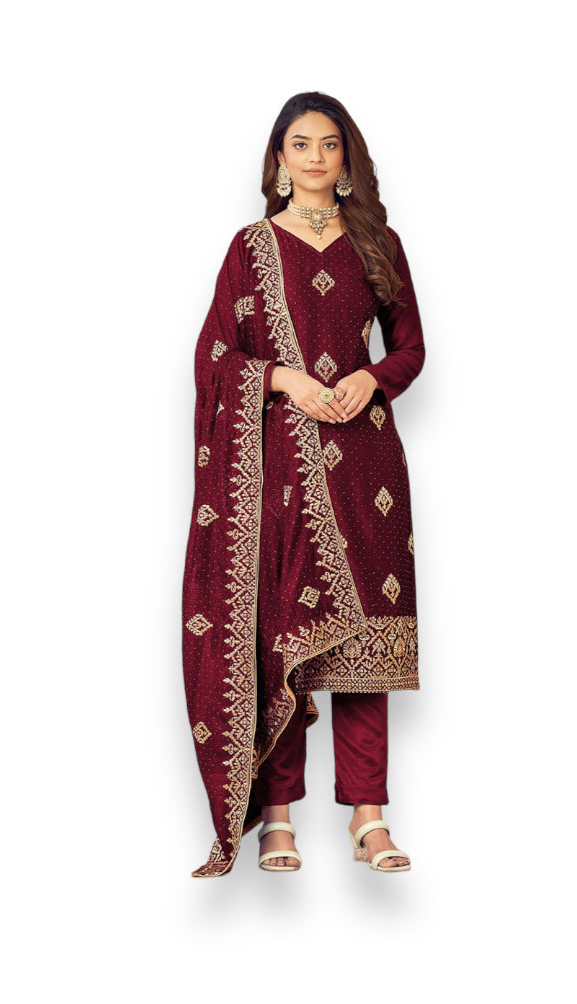 Traditional Regal Maroon Bridal Salwar Kameez by Saree Ghor Charlotte, elegant ethnic wedding wear for women.