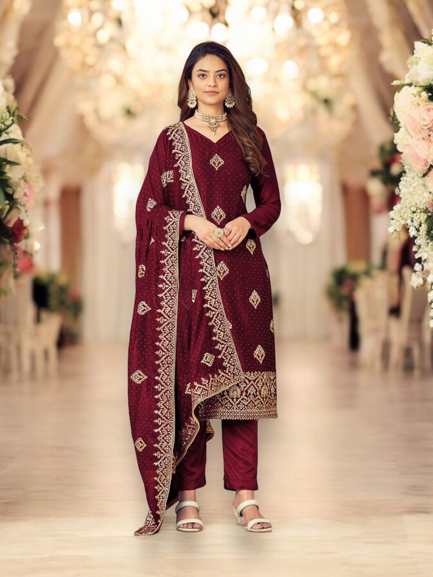 Traditional Regal Maroon Bridal Salwar Kameez by Saree Ghor Charlotte, elegant ethnic wedding wear for women.