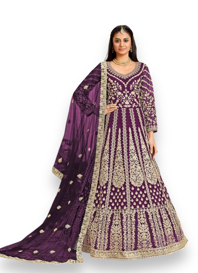 Traditional Royal Purple Salwar Kameez with designer embroidery by Saree Ghor Charlotte, elegant ethnic wear for women.