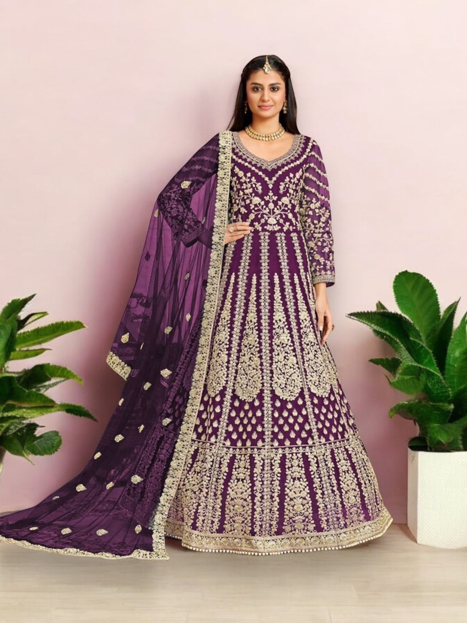 Traditional Royal Purple designer embroidery salwar kameez by Saree Ghor Charlotte, showcasing intricate embroidery and ethnic wear for women.