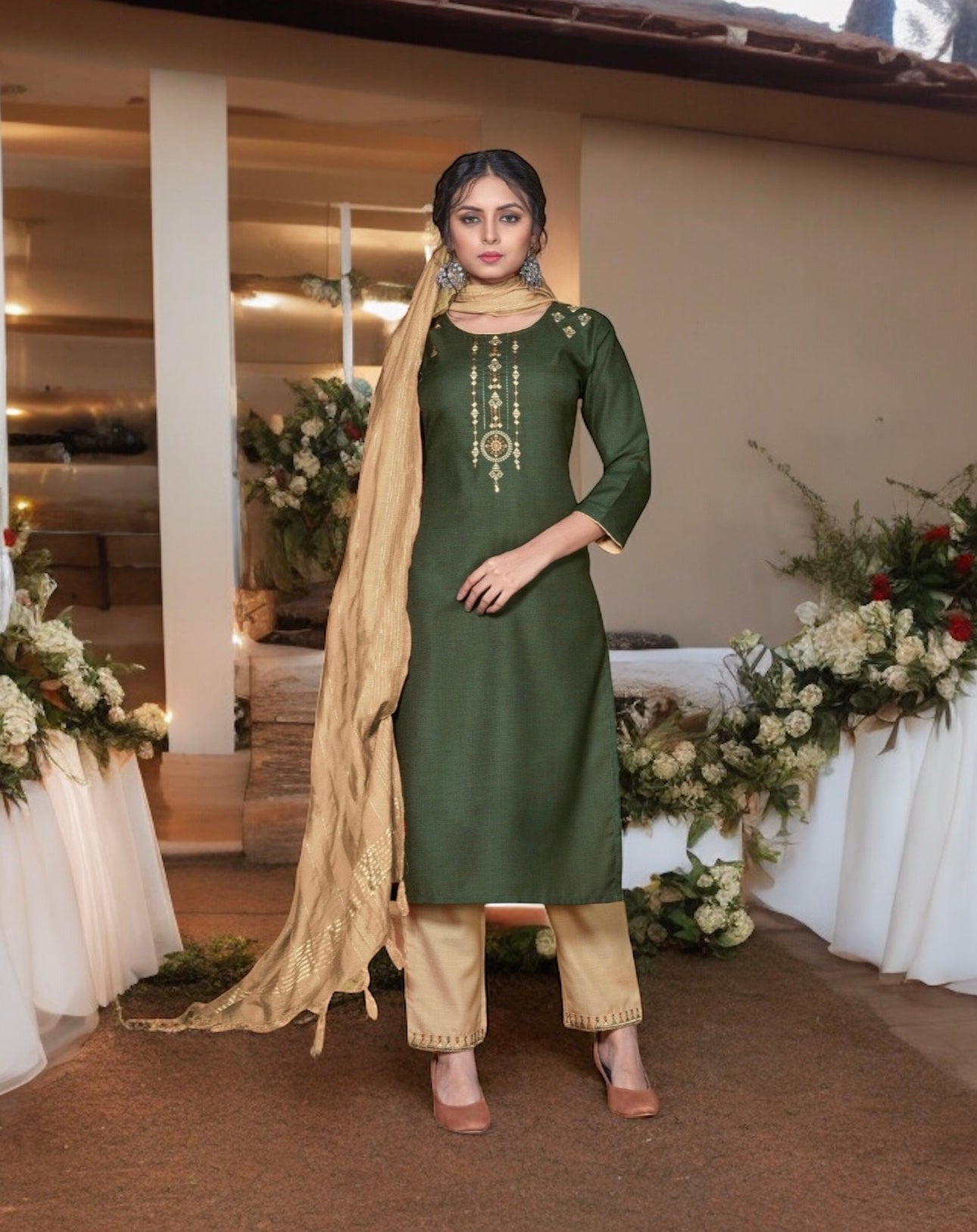 Traditional Salwar Kameez suit by Saree Ghor Charlotte, ethnic women’s wear with detailed embroidery and vibrant colors.