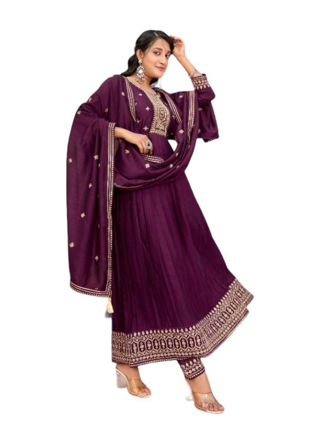 Traditional Vichitra Silk Salwar Kameez with fancy work, cultural ethnic wear for women, by Saree Ghor Charlotte.