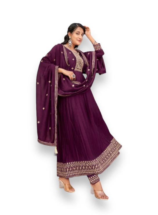 Traditional Vichitra Silk Salwar Suit by Saree Ghor Charlotte featuring elegant fancy work, cultural ethnic wear for women.