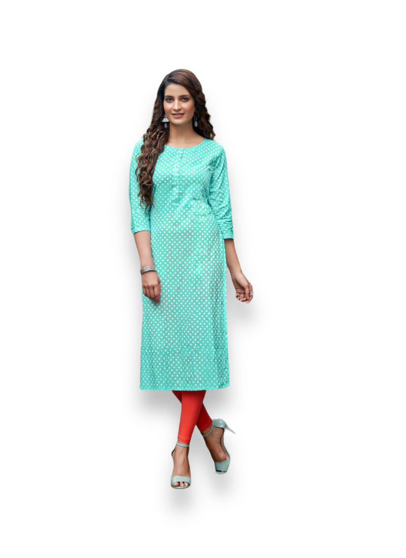 Zoori traditional rayon print kurti, cultural wear for women, paired with salwar from Saree Ghor Charlotte, casual ethnic outfit