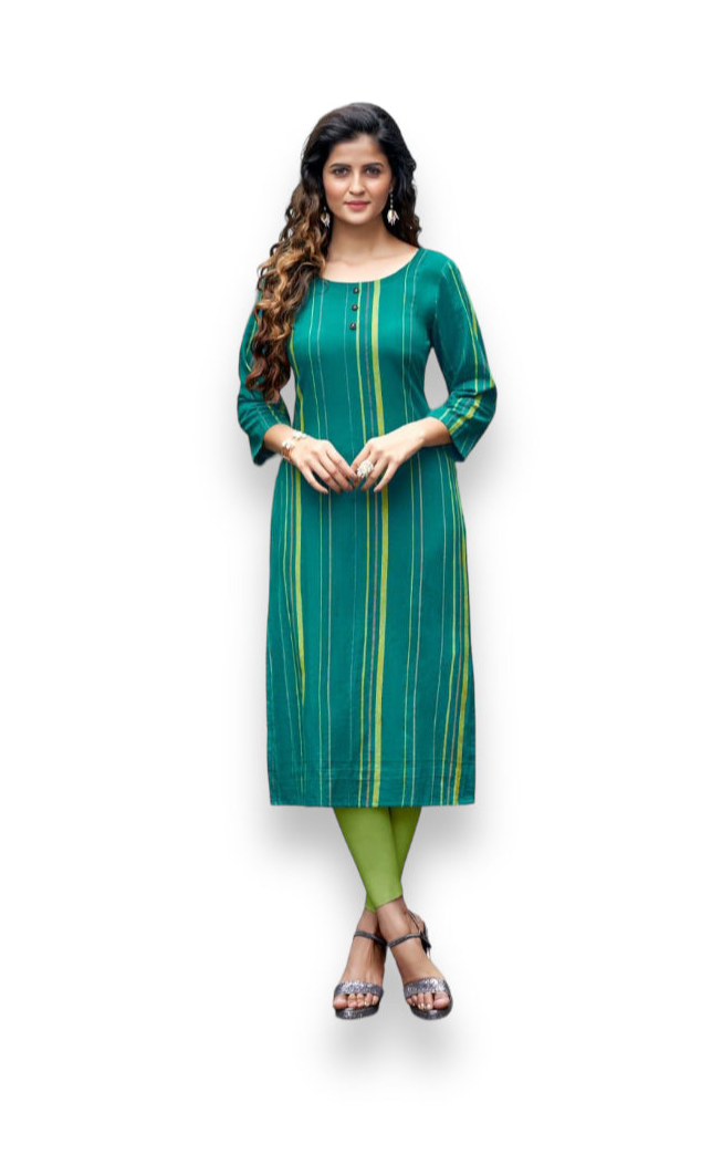 Zoori traditional rayon print kurti, ethnic wear for women, paired with salwar, showcasing vibrant print and classic design.