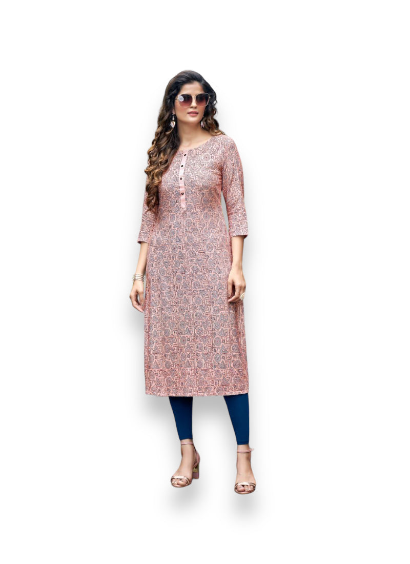Zoori traditional rayon print kurti from Saree Ghor Charlotte, ethnic wear for women, with vibrant cultural print design.