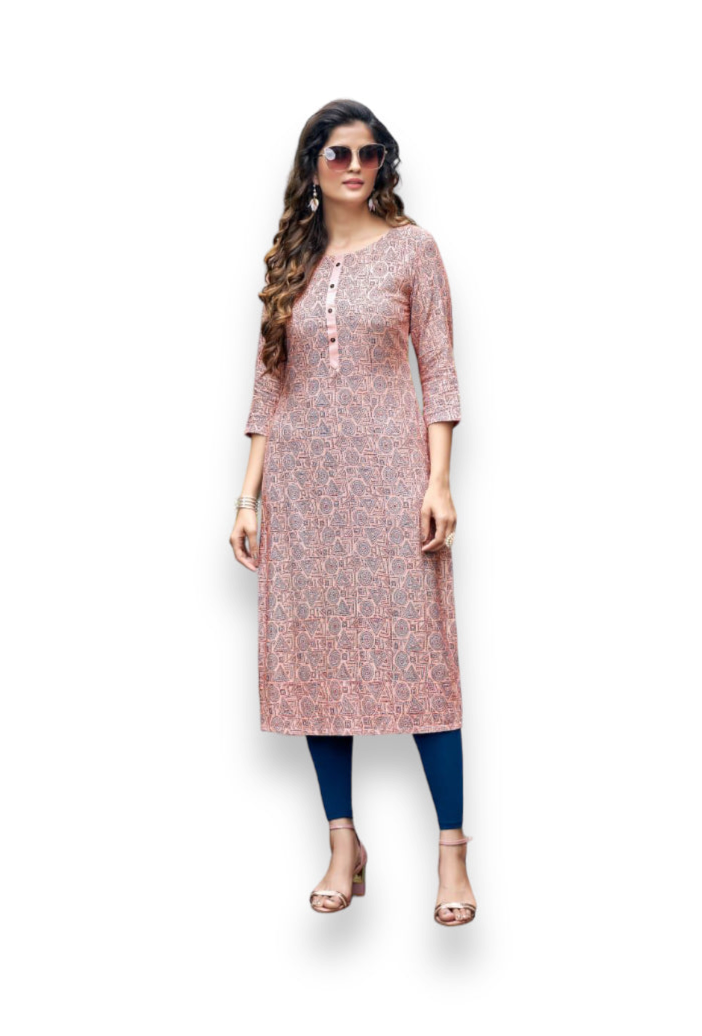 Zoori traditional rayon print kurti from Saree Ghor Charlotte, ethnic women’s salwar kameez with intricate print and vibrant design.