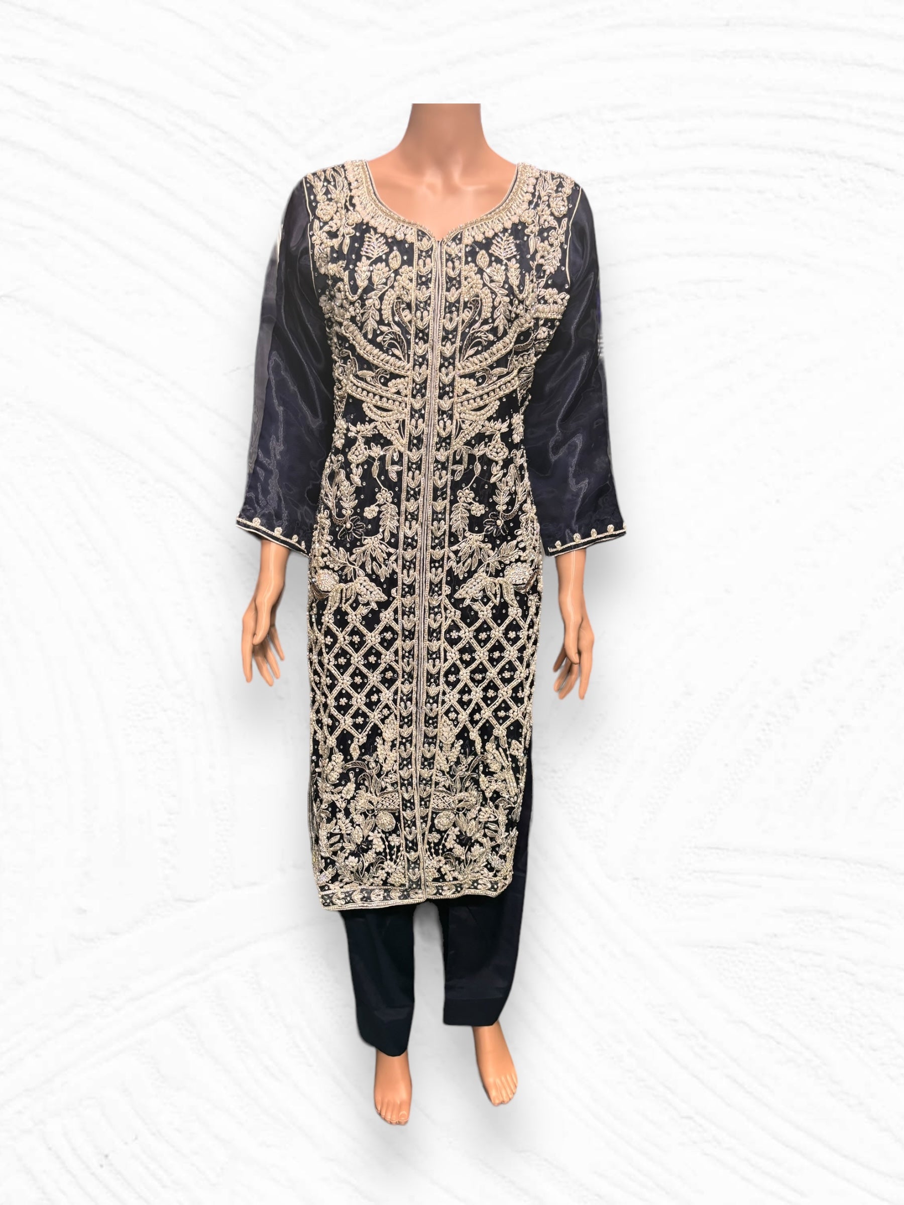 Designer Saree Ghor Charlotte Salwar Kameez ensemble with intricate handwork, traditional ethnic wear for women.