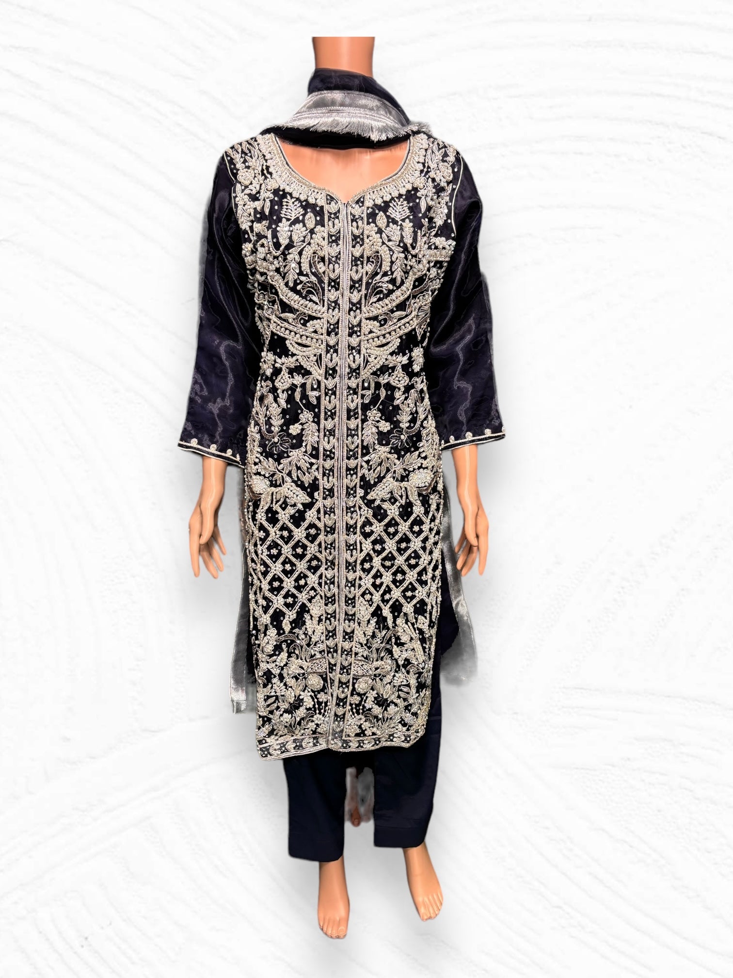 Designer Salwar Kameez ensemble by Saree Ghor Charlotte, featuring handwork and traditional ethnic wear for women.