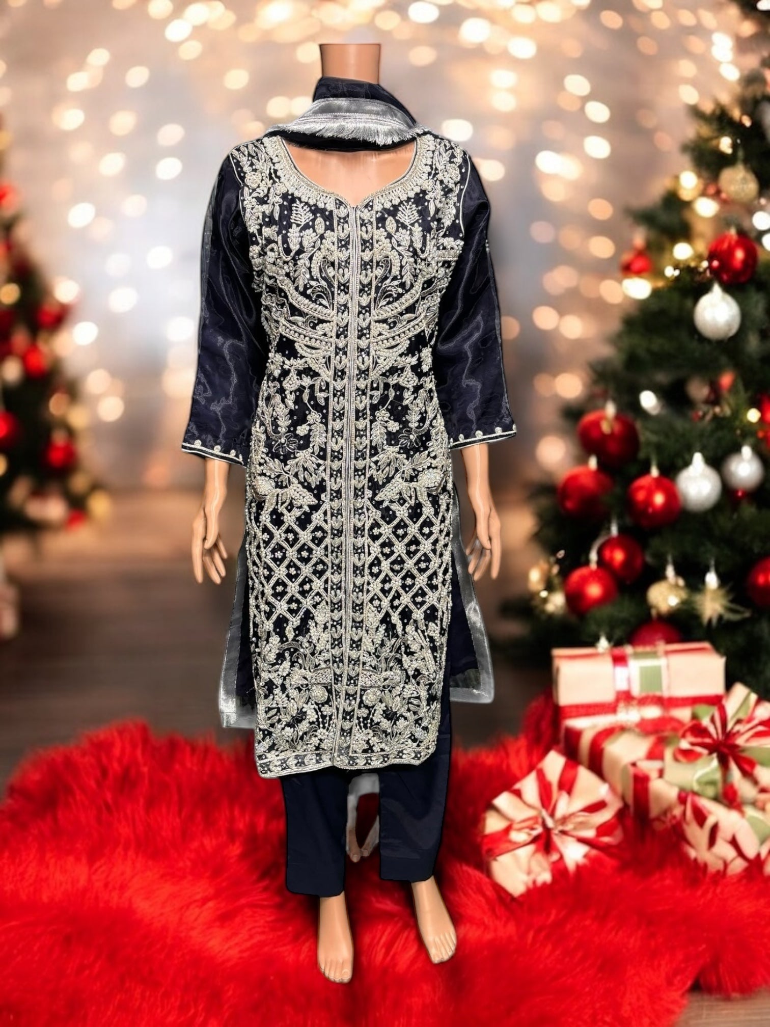Designer Saree Ghor Charlotte Salwar Kameez ensemble with intricate handwork, traditional ethnic wear for women, vibrant and stylish.