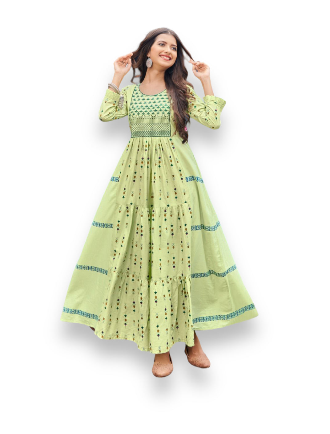 Traditional long frill gown salwar kameez by Saree Ghor Charlotte, featuring elegant ethnic design for women.