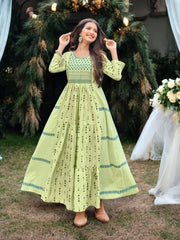 Traditional long frill gown salwar kameez for women, elegant ethnic wear by Saree Ghor Charlotte with intricate detailing.