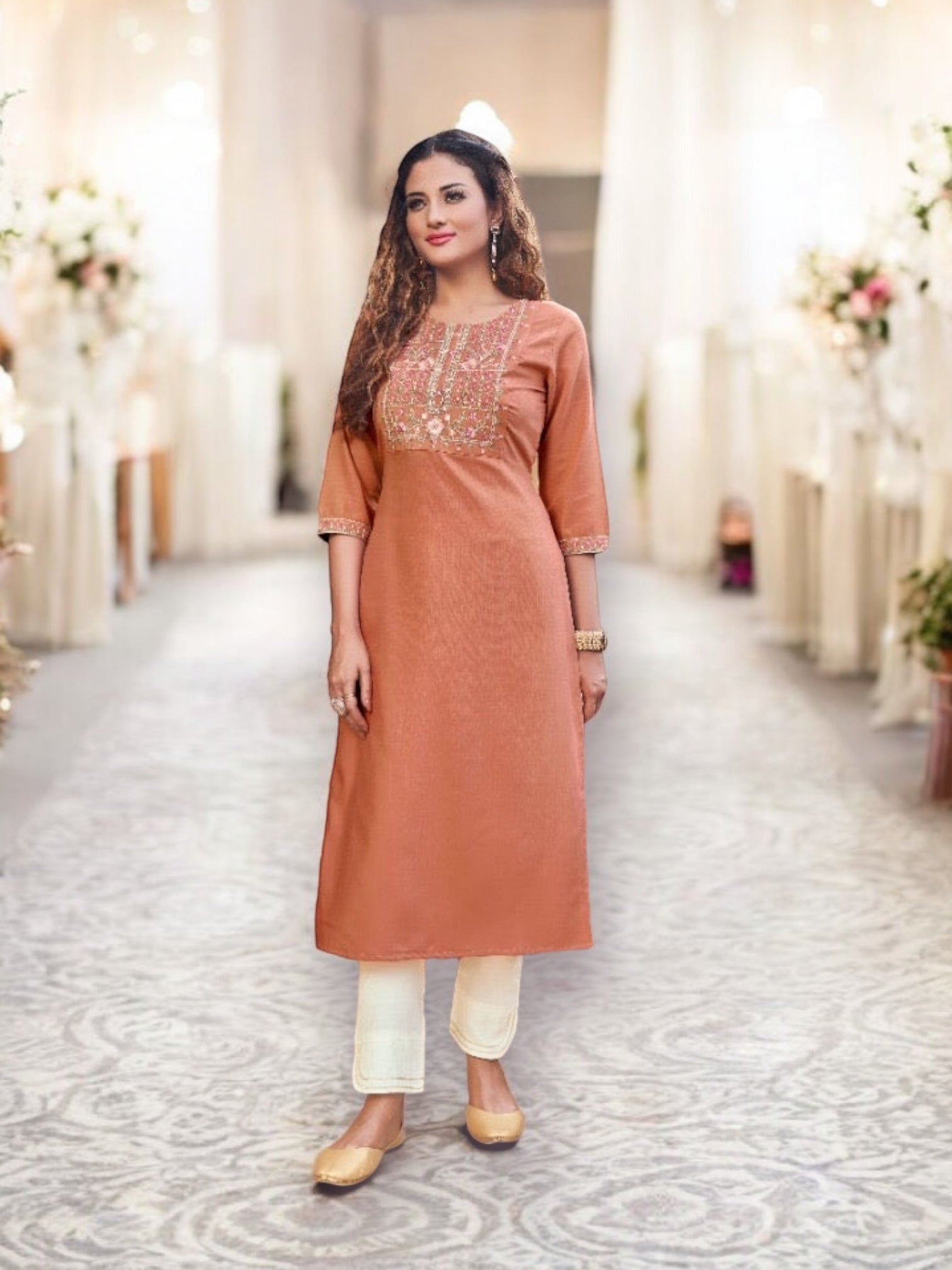 Kivi Liza designer rayon kurti with intricate embroidery, paired with matching salwar kameez from Saree Ghor Charlotte.