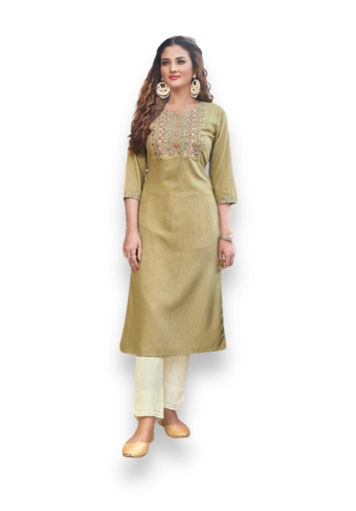 Kivi Liza traditional designer rayon kurti with embroidery, ethnic women’s salwar kameez by Saree Ghor Charlotte.