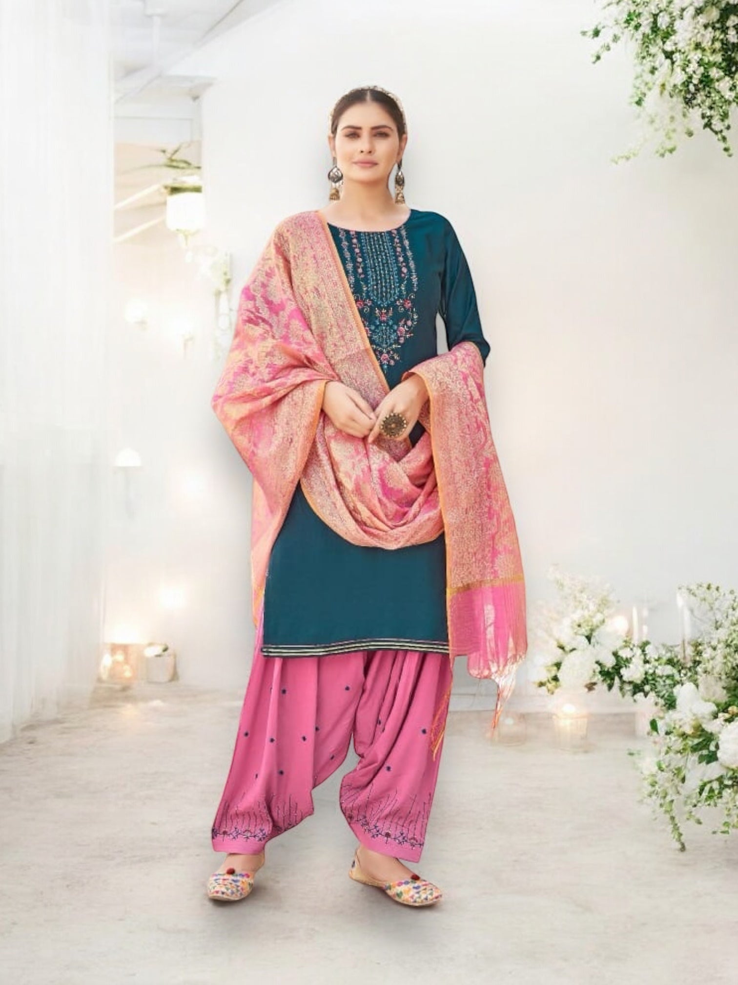 Luxe Silk Salwar Suit by Saree Ghor Charlotte, Kalaroop Sunheri Vol 5, featuring elegant silk fabric and intricate design details.