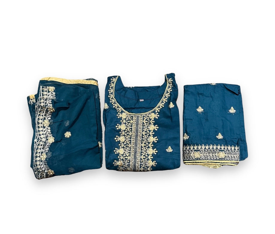 Stylish linen Aura party wear Salwar Kameez by Saree Ghor Charlotte featuring elegant design and intricate details.