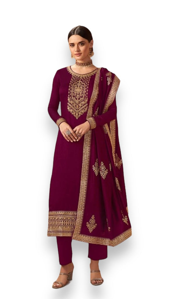 Traditional blooming silk georgette Salwar Kameez for women by Saree Ghor Charlotte, featuring vibrant ethnic wear with floral patterns.