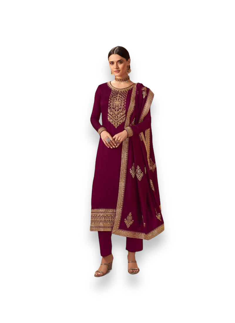 Traditional blooming silk georgette Salwar Kameez for women by Saree Ghor Charlotte, showcasing intricate embroidery and vibrant colors.