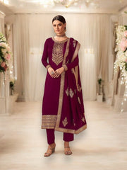 Traditional silk georgette Salwar Kameez for women featuring floral embroidery, from Saree Ghor Charlotte, ethnic cultural wear.