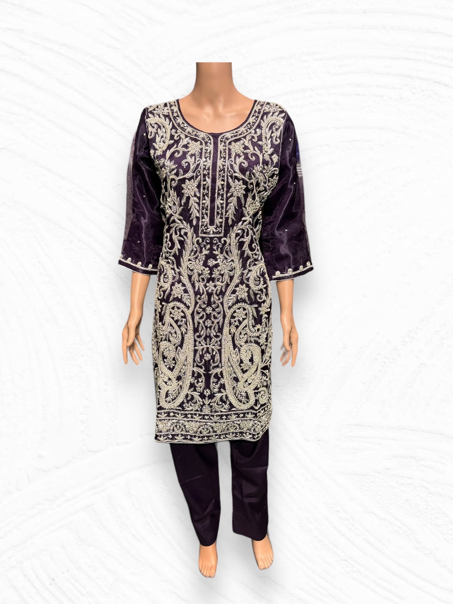 Traditional designer handwork Salwar Kameez ensemble by Saree Ghor Charlotte, featuring intricate ethnic embroidery and vibrant fabric.
