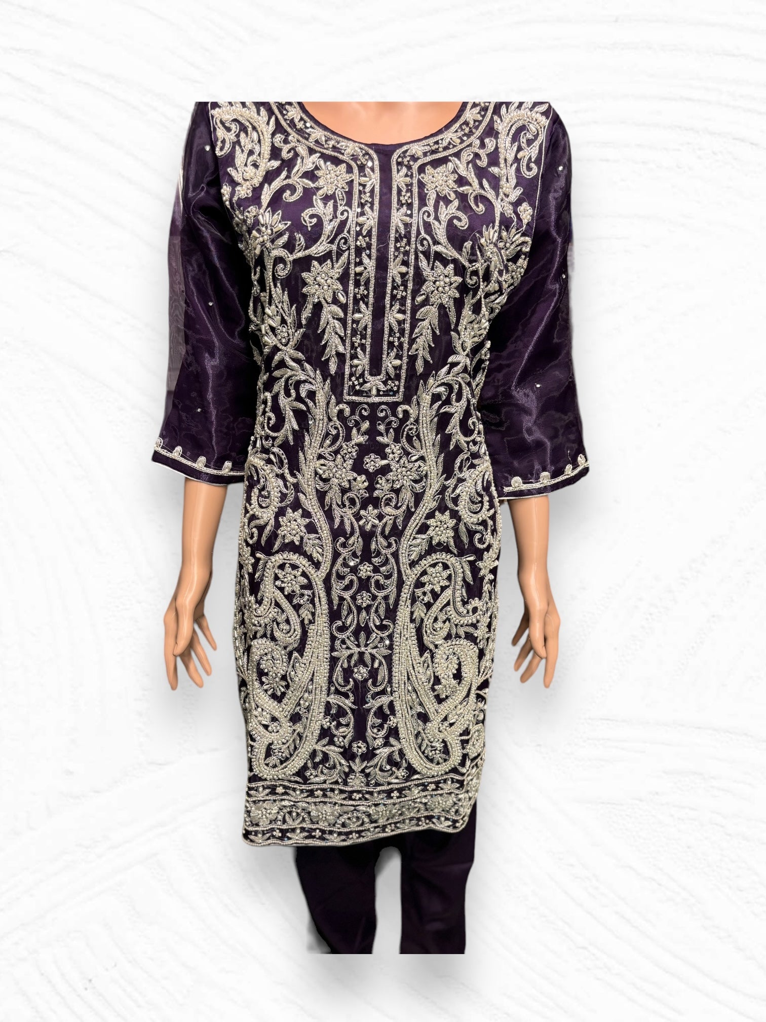 Traditional designer handwork Salwar Kameez ensemble by Saree Ghor Charlotte, showcasing intricate embroidery and ethnic wear for women.