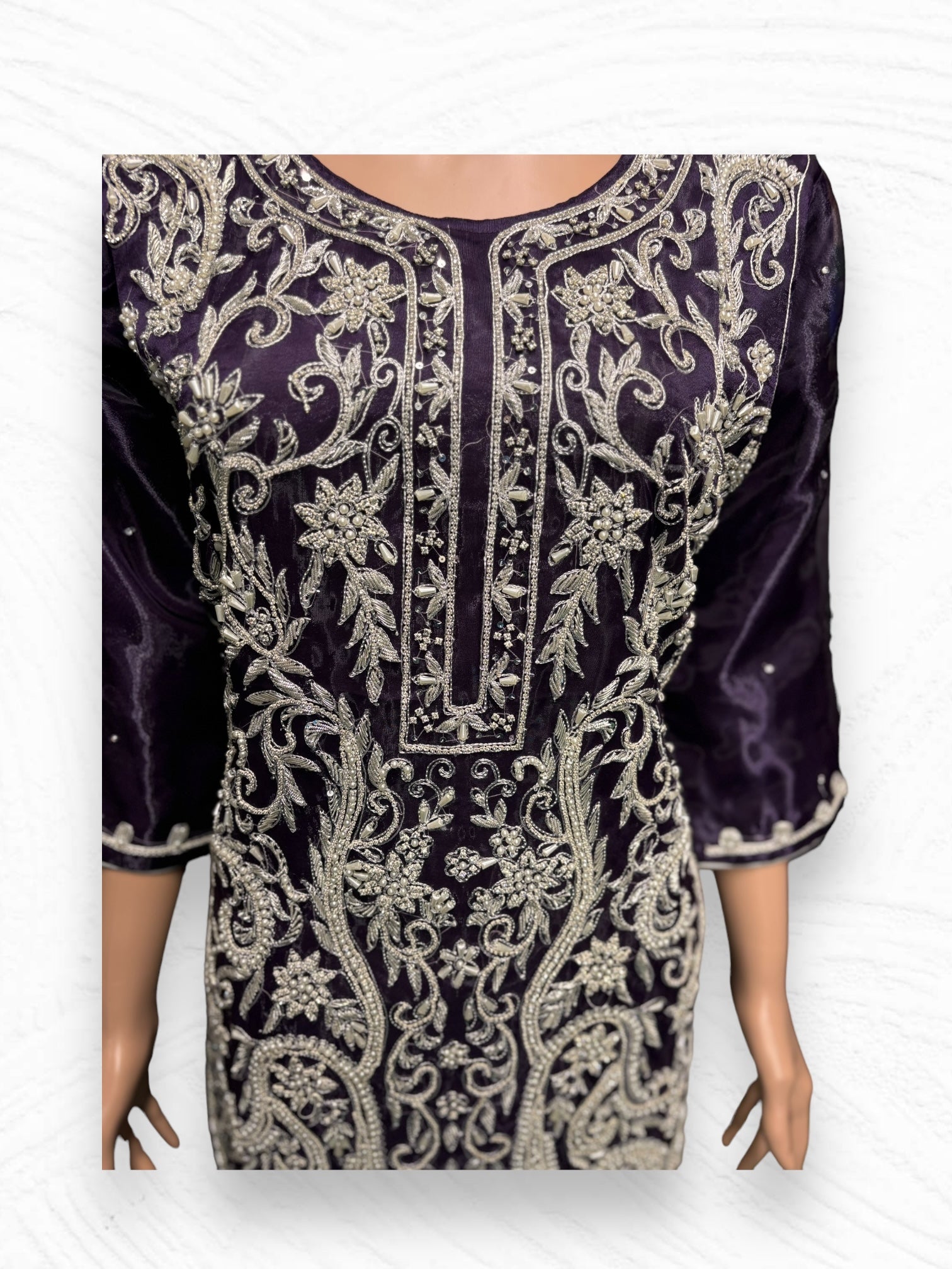 Traditional designer handwork Salwar Kameez ensemble by Saree Ghor Charlotte, featuring intricate embroidery and ethnic style for women.