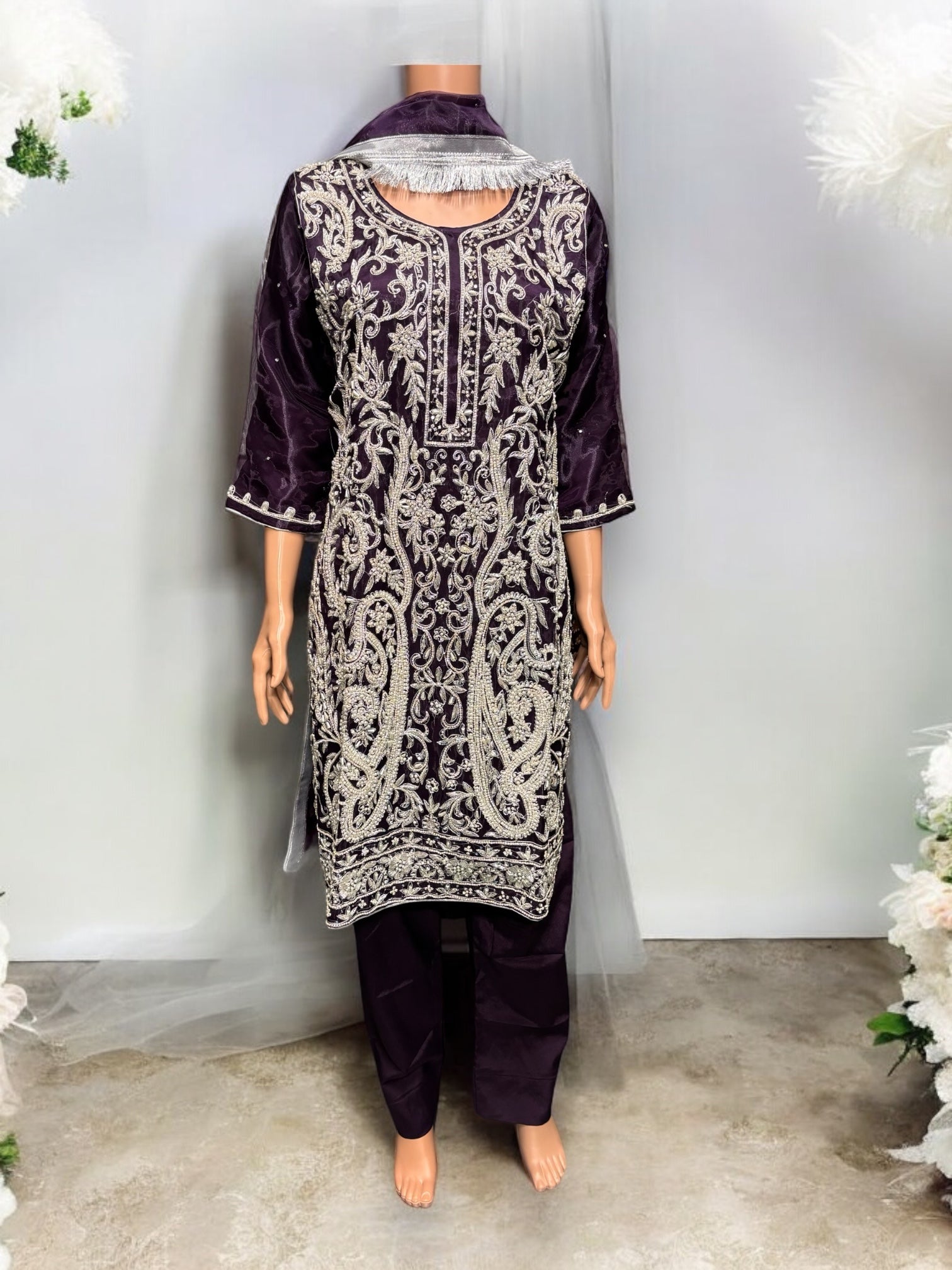 Traditional designer handwork Salwar Kameez ensemble by Saree Ghor Charlotte, showcasing intricate ethnic embroidery for women.