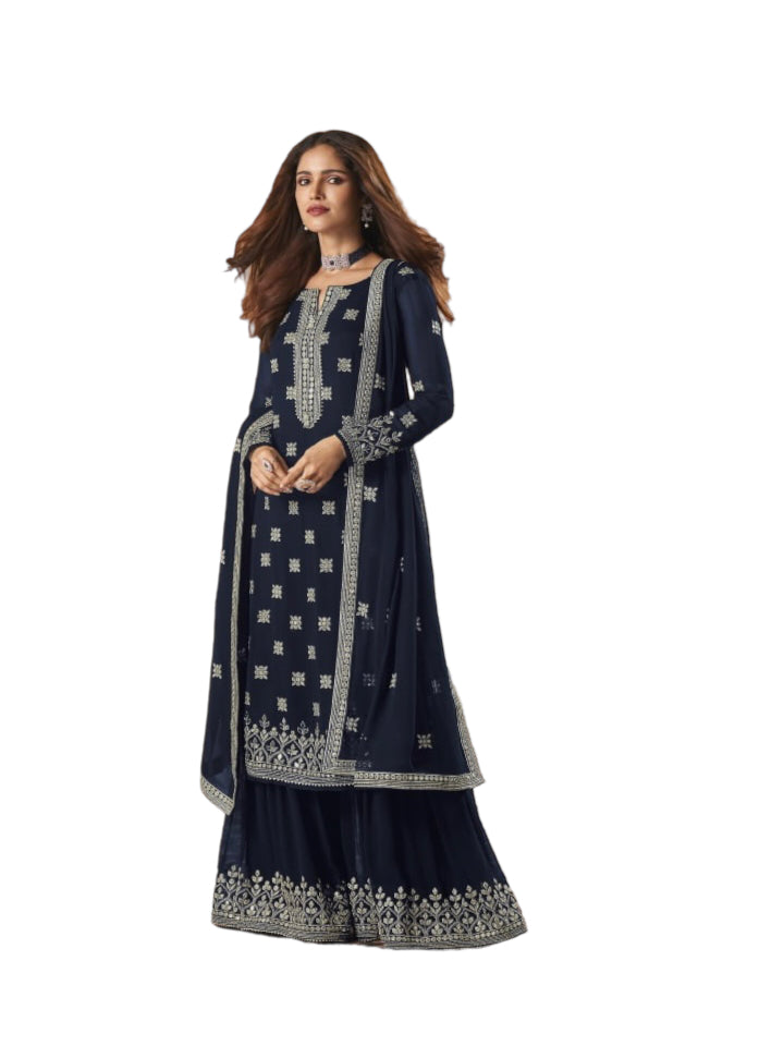 Traditional faux Georgette Salwar Kameez with embroidery from Saree Ghor Charlotte, ethnic women’s cultural wear.