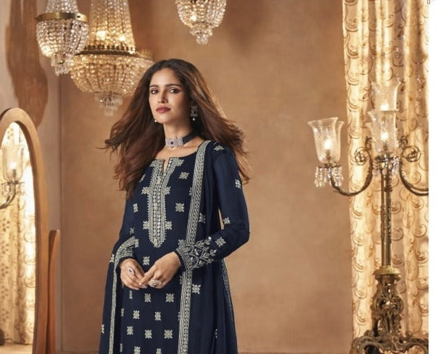 Traditional faux georgette salwar suit with embroidery for women, ethnic wear by Saree Ghor Charlotte, elegant cultural dress.