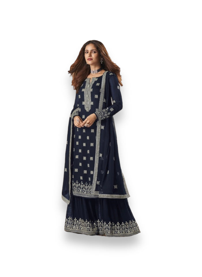 Traditional faux Georgette salwar suit with embroidery, ethnic wear for women, by Saree Ghor Charlotte.
