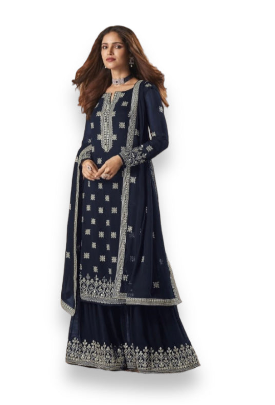 Traditional faux Georgette Salwar Kameez with embroidery by Saree Ghor Charlotte, featuring elegant ethnic design for women.