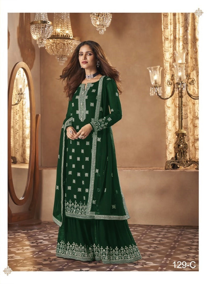 Traditional faux georgette salwar suit with embroidery for women, showcasing vibrant ethnic wear by Saree Ghor Charlotte.