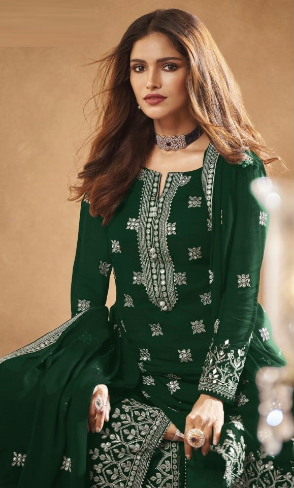 Traditional faux georgette salwar kameez with embroidery for women, showcasing vibrant ethnic wear from Saree Ghor Charlotte.